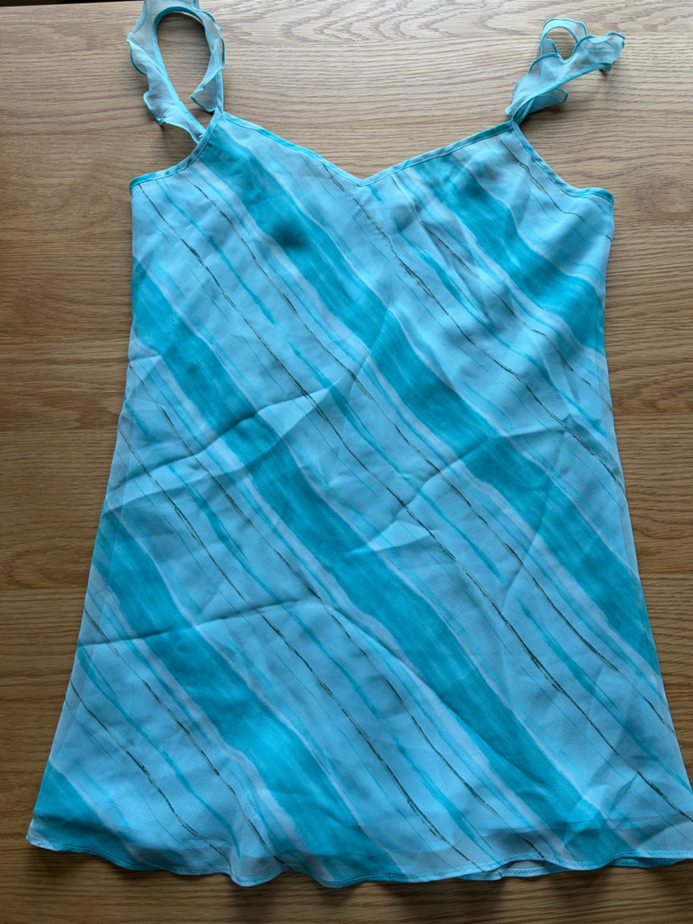 Y2K Jones New York Teal and White Striped Spaghetti Strap Mini Dress